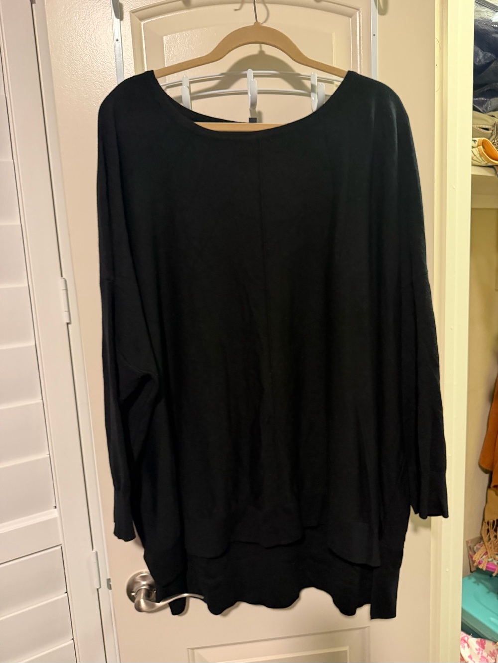 Adrianna Papell Black Oversized Scoop-Neck Pullover
